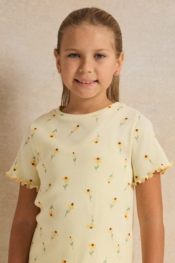 Redtag Girls Floral Top Pastel Yellow